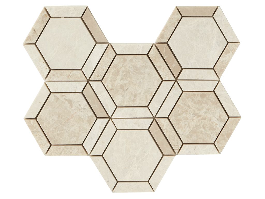Botticino Marble, Double Hexagon Mosaic