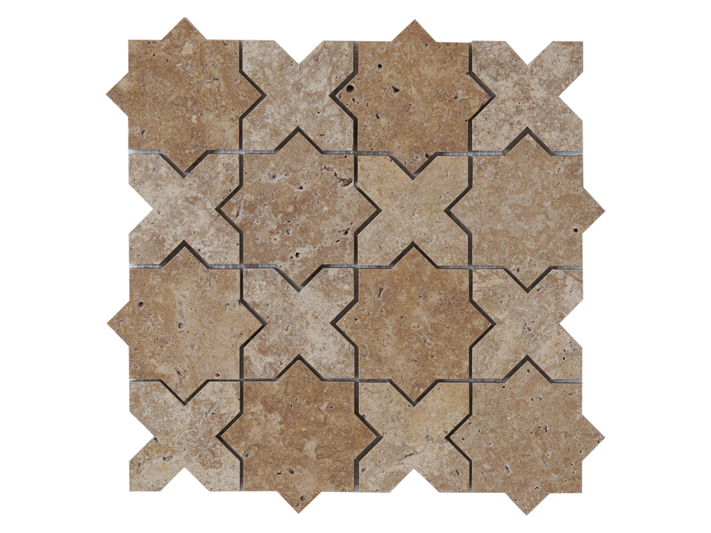 Omni Travertine, 3" Star-Cross Mosaic