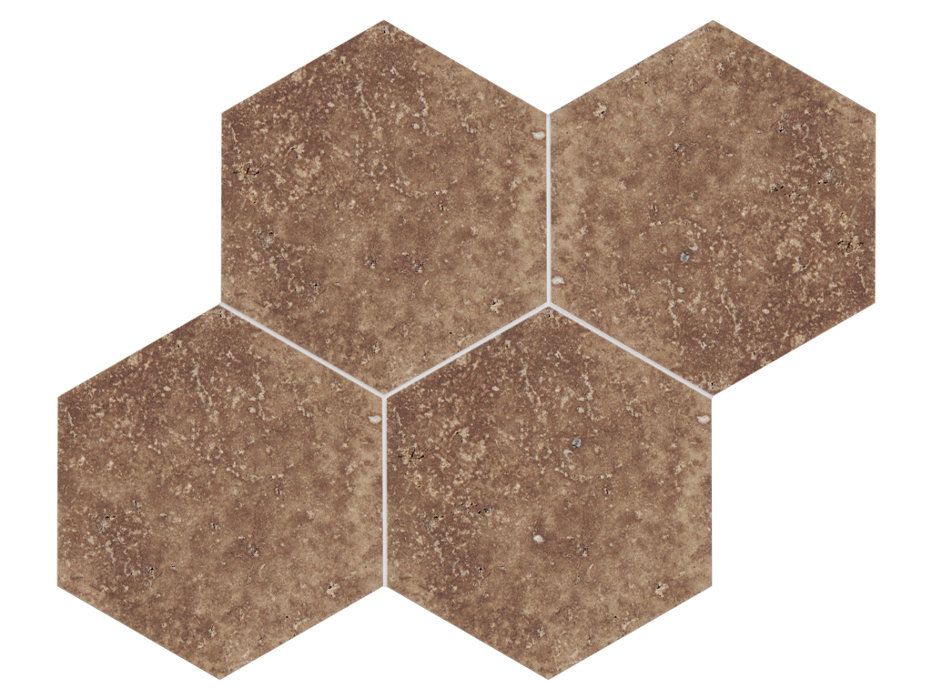 Noce Sebasto Travertine, CC, UF, Brushed, Hexagon Tiles