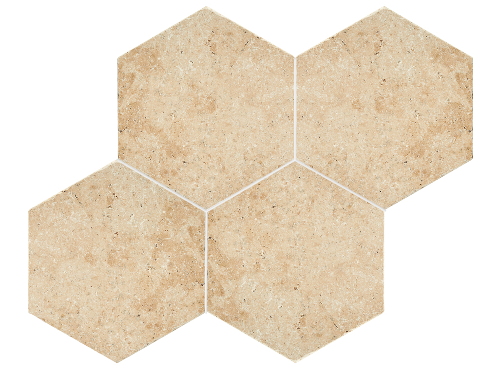 Terra Crema Travertine, Cross-Cut, Unfilled, Brushed, Hexagon Tiles