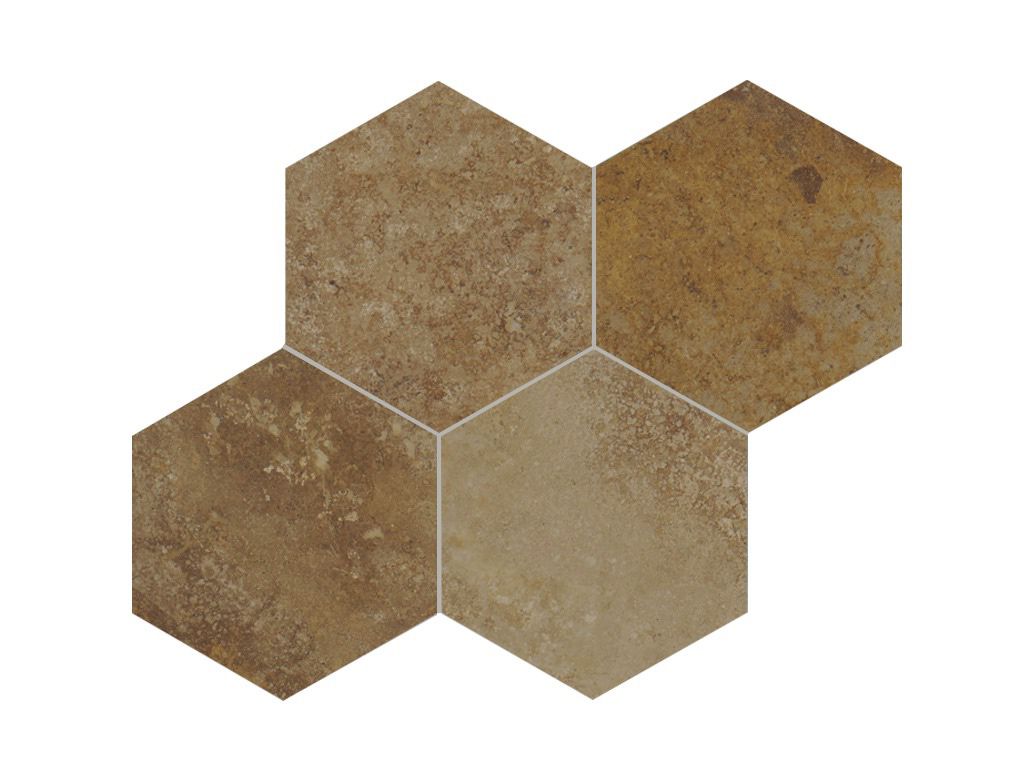 Omni Colori Travertine, Cross-Cut, Unfilled, Brushed, Hexagon Tiles
