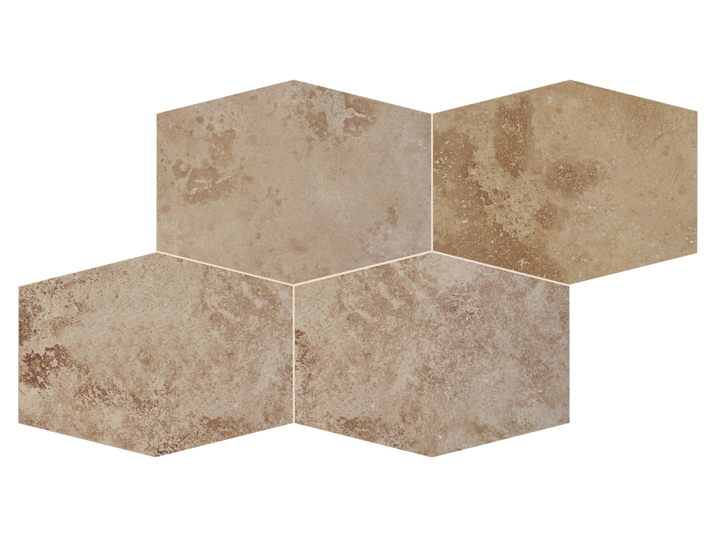Terra Crema Travertine, Cross-Cut, Filled, Honed, Elongated Hexagon Tiles