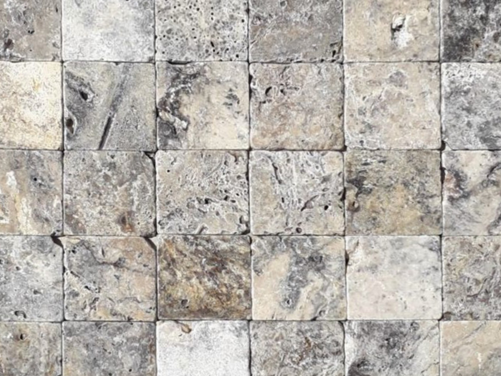 Rustic Silver Travertine, Cross-Cut, Unfilled, Tumbled, Tile
