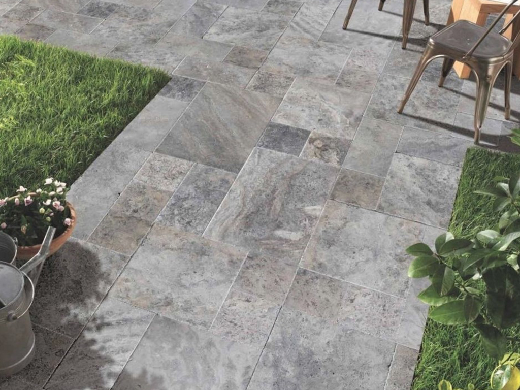 Silver Travertine, Cross-Cut, Unfilled, Brushed, Chiselled Edge, Tile