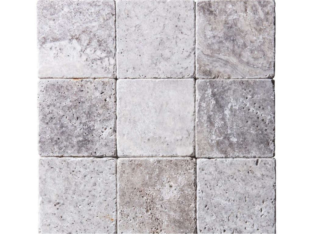 Silver - Grey Travertine, Cross-Cut, Unfilled, Tumbled, Tile