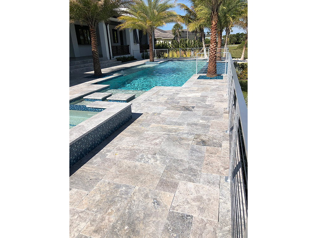 Silver - Grey Travertine, Cross-Cut, Unfilled, Tumbled, Paver