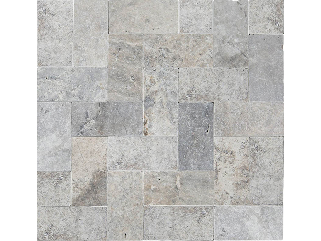 Silver Travertine, Cross-Cut, Unfilled, Tumbled, Paver