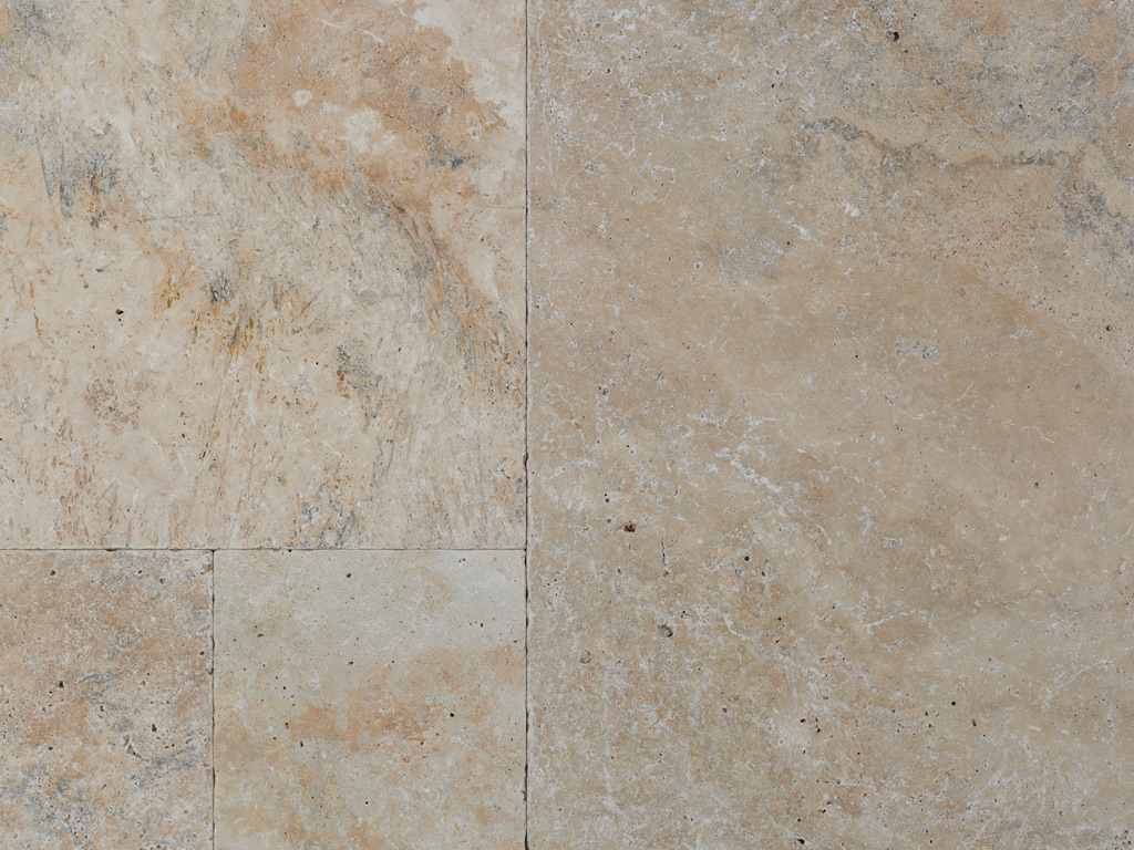 Nero Salbacos Travertine, Cross-Cut, Unfilled, Tumbled, Tile