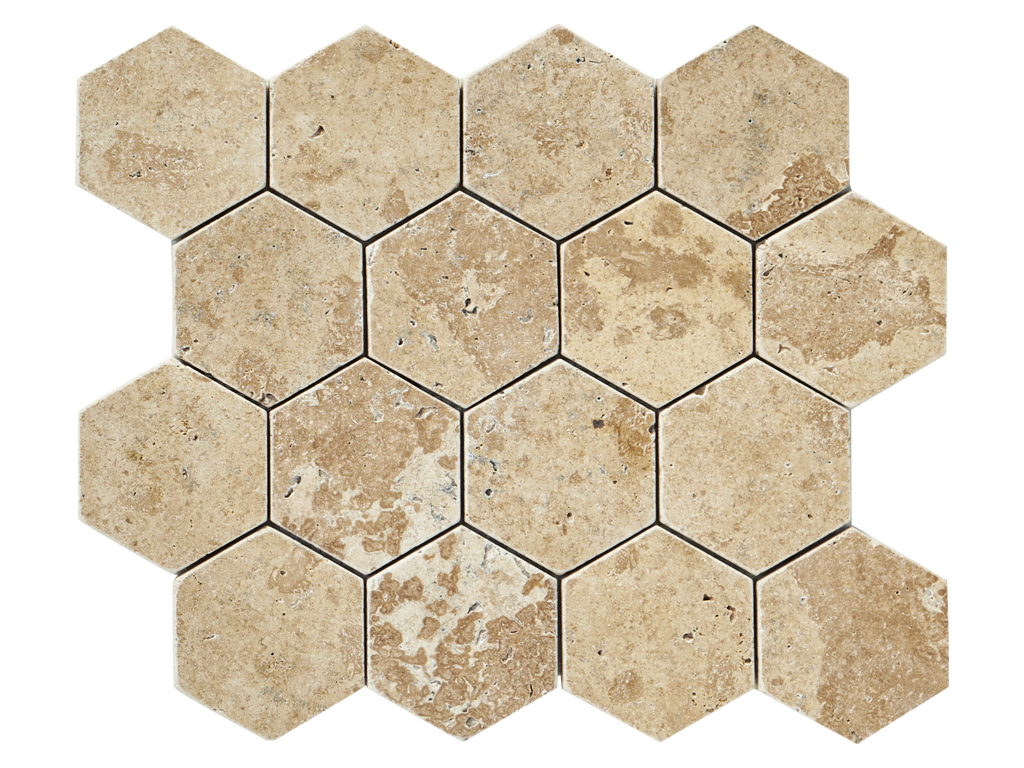 Terra Crema Travertine, 3" Hexagon Mosaic