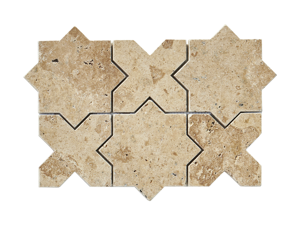Terra Crema Travertine, 4" Star-Cross Mosaic