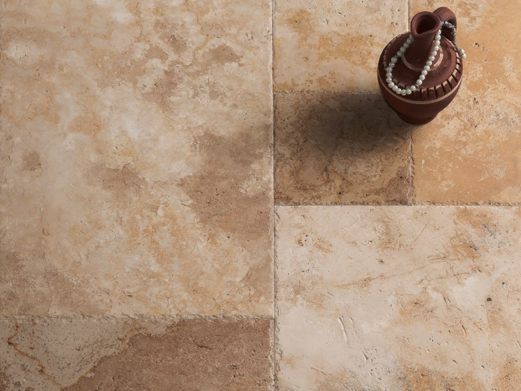 Varieta Eumania  - Country Travertine, Cross-Cut, Unfilled, Brushed, Chiselled Edge, Tile